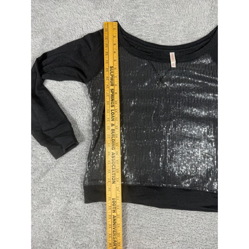 Xhilaration Sequin Front Sweatshirt Women M Black Off Shoulder Pullover - Picture 7 of 10